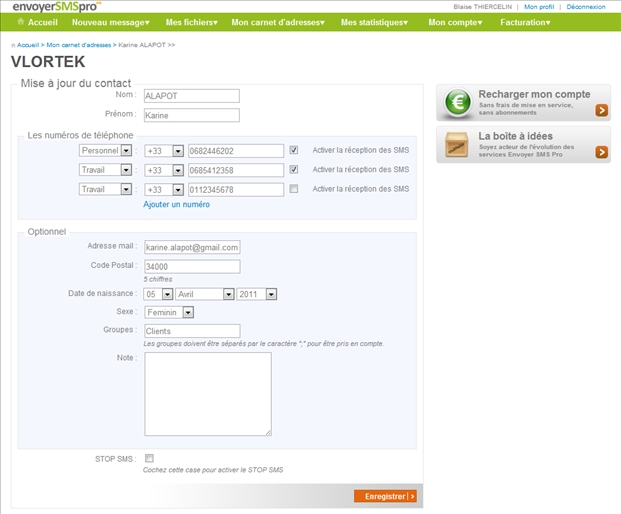 Fiche contact